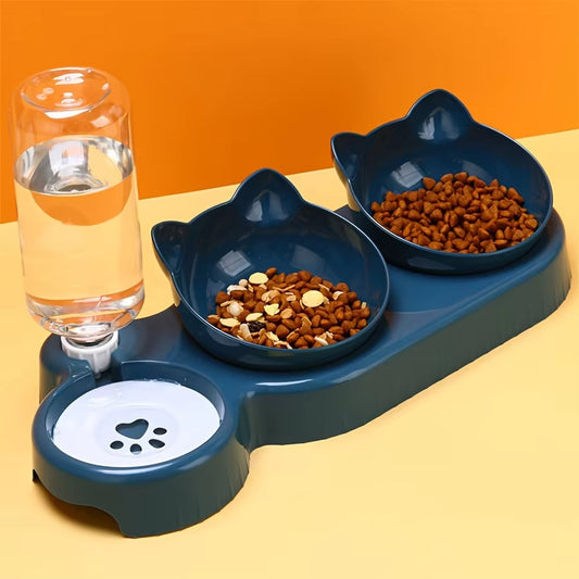 WhiskerFlow – 3-in-1 Tilted Cat Bowl Set