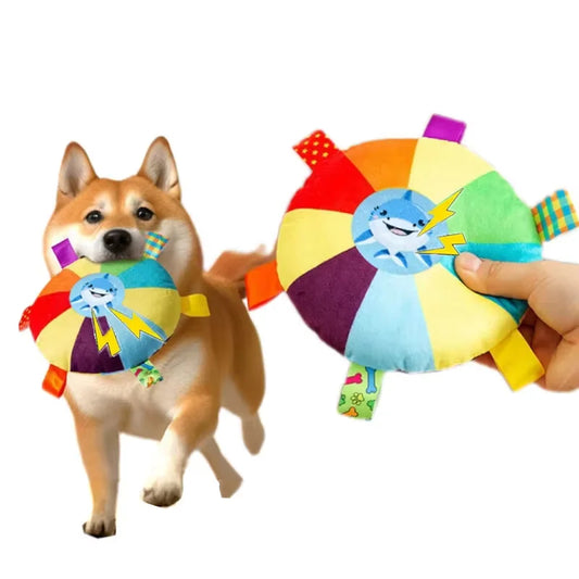 PawOrbit – Rainbow Plush Flying Saucer Dog Toy