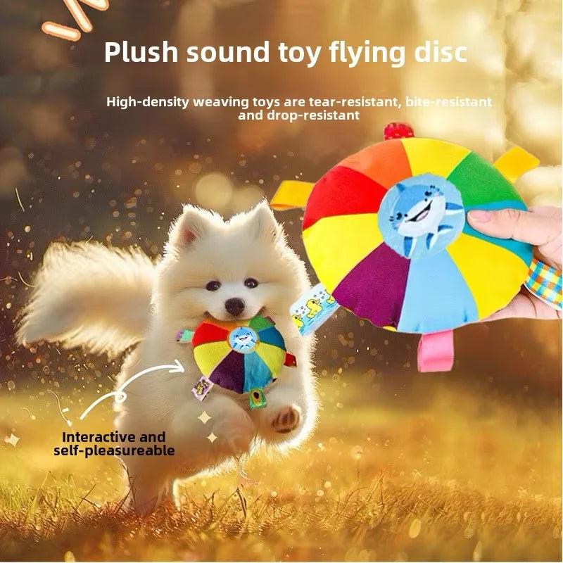PawOrbit – Rainbow Plush Flying Saucer Dog Toy