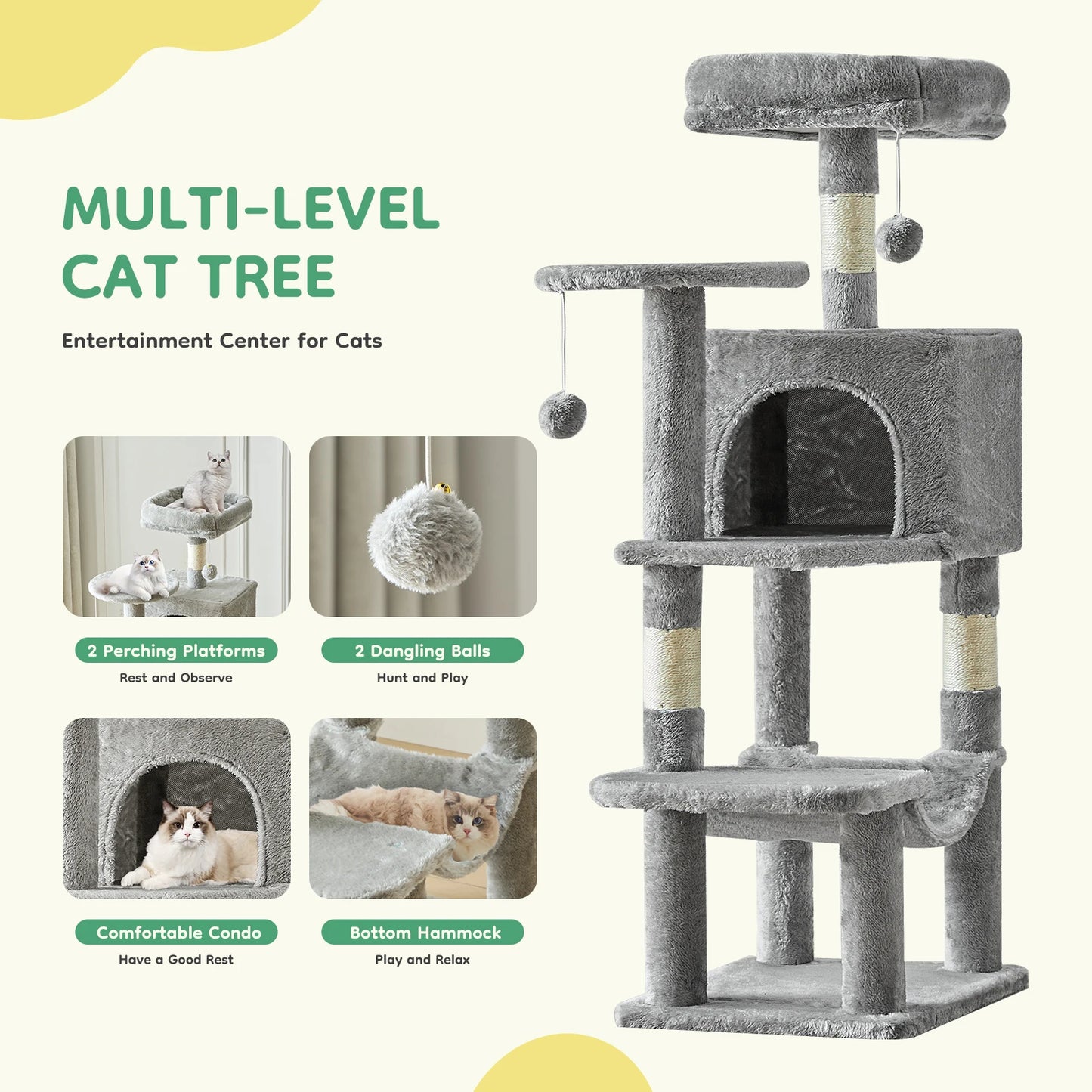 ClawVista –  Multi-Level Cat Tower & Scratching Tree