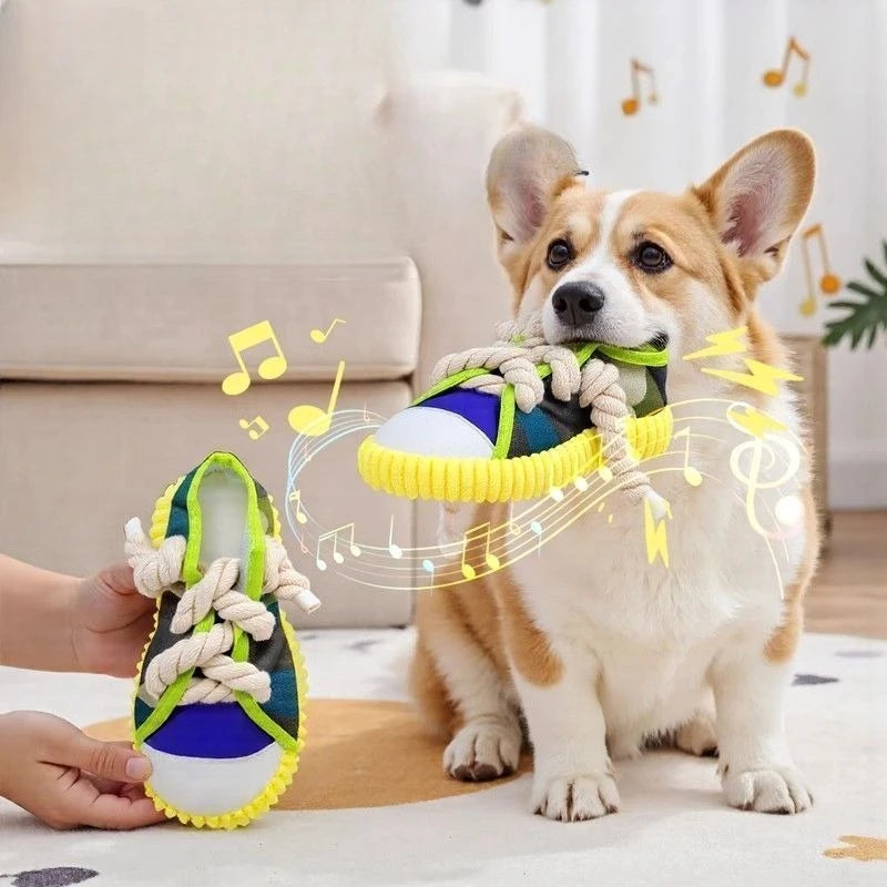 PawSlips – Squeaky Slipper Dog Chew Toy with Rope